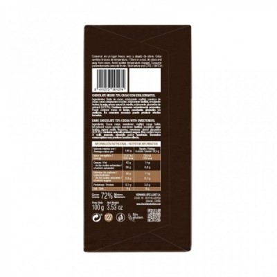 Chocolate Negro 72% Sin Azúcares Añadidos